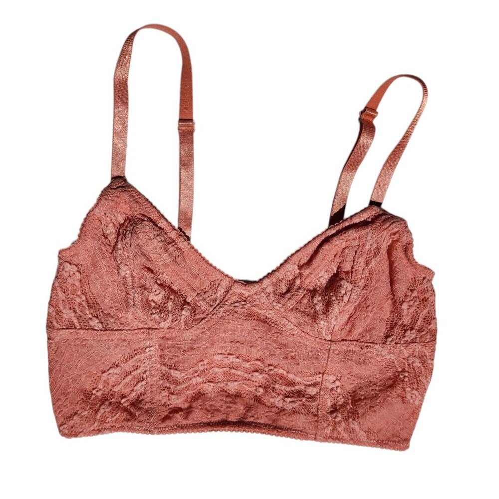 Intimately Free People XS Lace Bralette In Coral Pink With Adjustable Straps & S